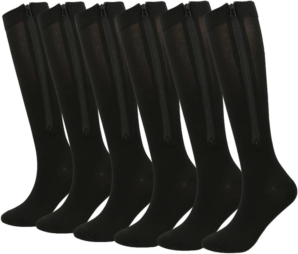 Valcatch 1,2,3 or 5 Pairs Zipper Compression Socks for Men Women,20-30 mmHg,Closed Toe Stocking for Running Walking Hiking