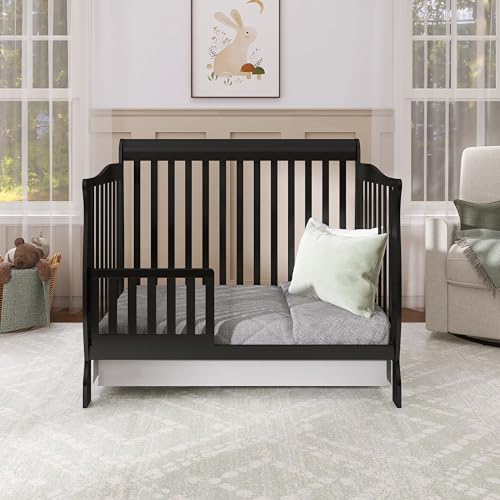 Image of Dream On Me Toddler Guard Rail for Convertible Crib, Solid Wood Bed Rail for Toddler Bed Conversion, Black