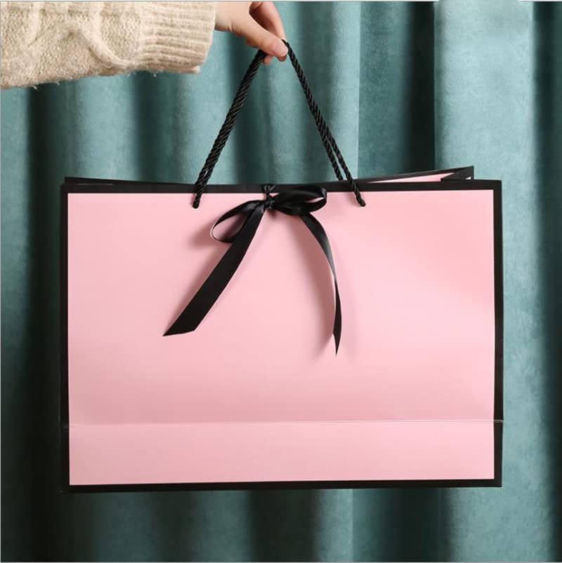 Pretty Pink Kraft Gift Bag Gold Present Box para Pijamas Ropa Libros Empaquetado Gold Handle Paper Box Bags Kraft Paper Gift Bag-Gold Line,10pcs,H 20 XL 15 x W 6cm