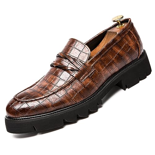Optigard Men's Leather Platform Slip on Dress Shoes,Fashion Printed Casual Comfortable Business Formal Shoes