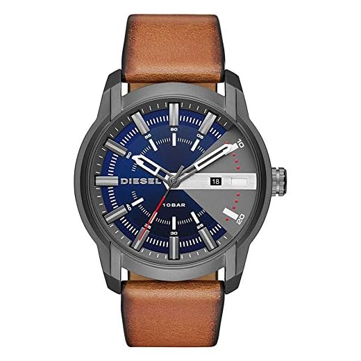 Diesel Armbar Montre pour Homme, Mouvement à Quartz avec Bracelet en Silicone, Acier Inoxydable ou Cuir, Marron et Gris, 45mm