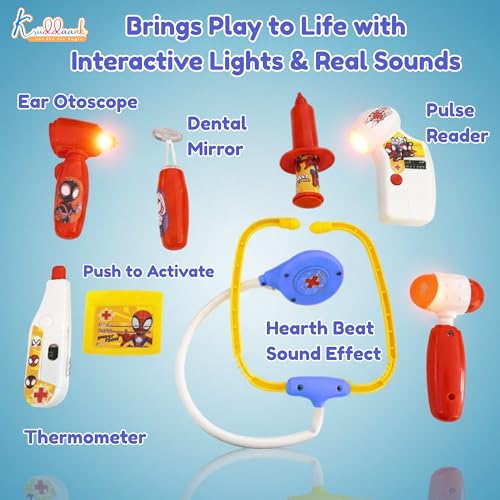 Image of Spiderman Theme Doctor Set for Kids - 9 Pcs Medical Equipment Trolley with Lights, Spidey-Inspired Role Play Toy, Heroic Doctor Kit for Boys & Girls 3+ Years, Portable Educational Playset
