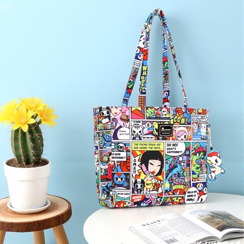 Image of tokidoki Large Tote Bag with Unicorno Keychain Laptop Travel Bag Shoulder Work Tote Weekender Bag Handbag for Women