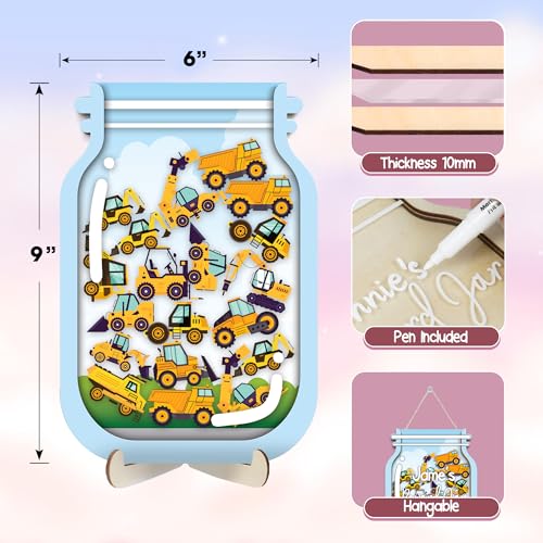 Image of 9 inch DIY Name 45 Construction Car Magnetic Reward Jar Gifts for Classroom Teacher Kids Potty Training Chore Chart Toddler Good Behavior Management Tools Back to School RWJ-03-CON-M