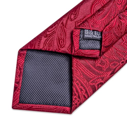 Image of DiBanGu Silk Floral Ties for Men Woven Paisley Necktie and Tie Clip Handkerchief Cufflinks Set for Party Wedding
