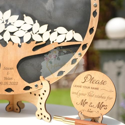 Image of Personalized Maple Tree Wedding Guest Book Alternative, Fall Leaf Drop Box