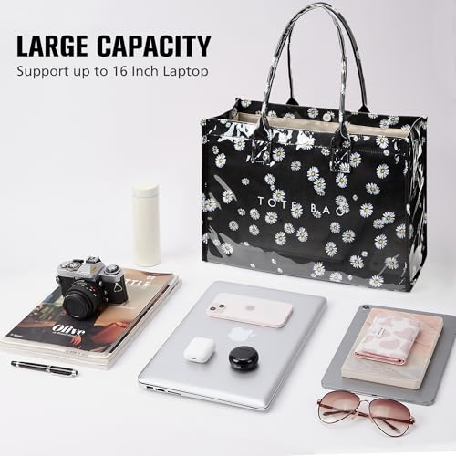 Image of KALIDI PVC Tote Bag Women's Kraft Paper Work Handbags Purses with Top Handle
