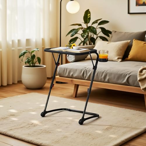MEUBLE Cosy Mesa Auxiliar para Salón, Mesa Lateral de Sofá Ajustable con Superficie Inclinable, Negro