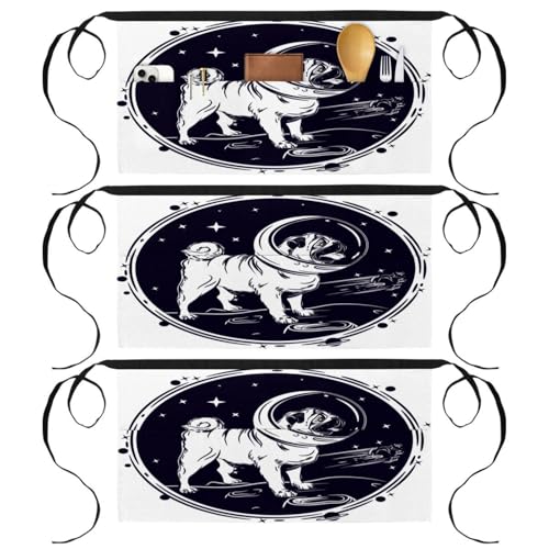 Lot de 3 tabliers courts de chef avec 3 poches pour cuisine et bistrot