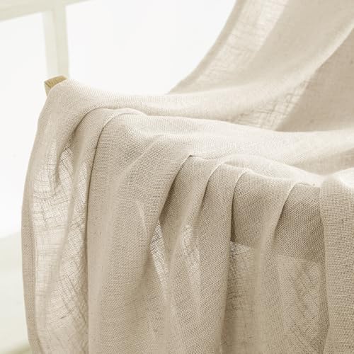 MIULEE Linen Curtains 63 Inch Length 2 Panels for Bedroom Living Room, Soft Thick Linen Textured Back Tab Kitchen Window Drapes Semi Sheer Light Filtering Rod Pocket Modern Farmhouse Decor