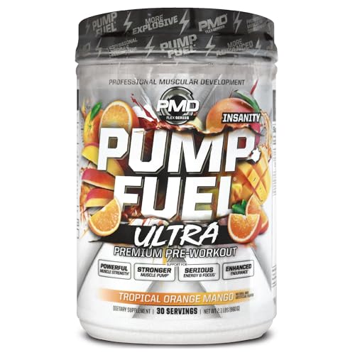 PMD Sports Pump Fuel Ultra Insanity - Premium Pre Workout Powder & Muscle Pump, Greater Focus, Endurance & Recovery, Premium Creatine, Arginine & Beta Alanine, Tropical Orange Mango (30 Servings)
