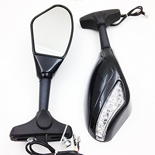 XKH- Motorcycle Gloss Black Integrated Led Turn Signal Side Mirrors Compatible with GSXR 600/750 1000 1100 Hayabusa GSF 600S 1200 1200S BANDIT SV650S SV1000S Katana 600 750 TL1000R RF900R RF600R