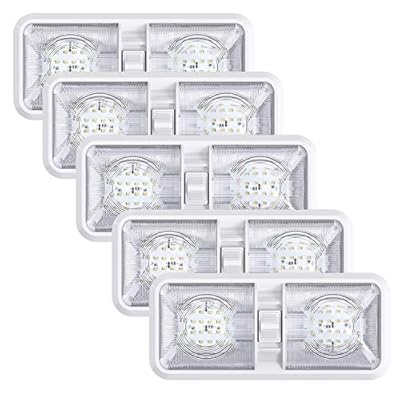 Leisure LED 5 Pack RV LED Ceiling Double Dome Light Fixture ON/OFF Switch Interior Lighting for Car/RV/Trailer/Camper/Boat DC 11-18V Natural White 4000-4500K 48X2835SMD (Natural White 4000-4500K, 5)