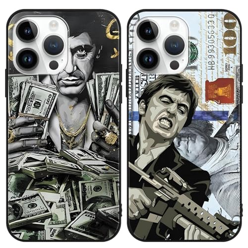 Yimctoie 2 Confezioni Cover per Apple iPhone 16e 6.1', Scarface Manga Character Cool Motivo Custodia Morbido TPU Silicone Anti-Graffio Antiurto Nero Protezione Case, Money
