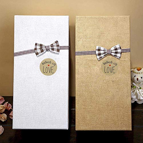 Hybsk Kraft Handmade with Love Stickers with Black Font 1.5" Inch Round Total 500 Adhesive Labels Per Roll (Type 1)