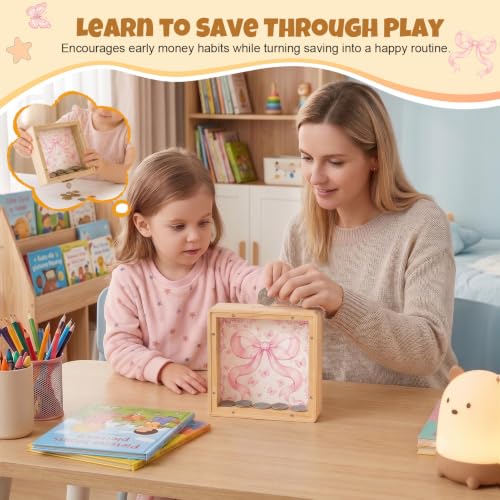 Image of MHJY Wooden Piggy Bank for Kids Personalizable DIY Coin Bank for Girls Boys