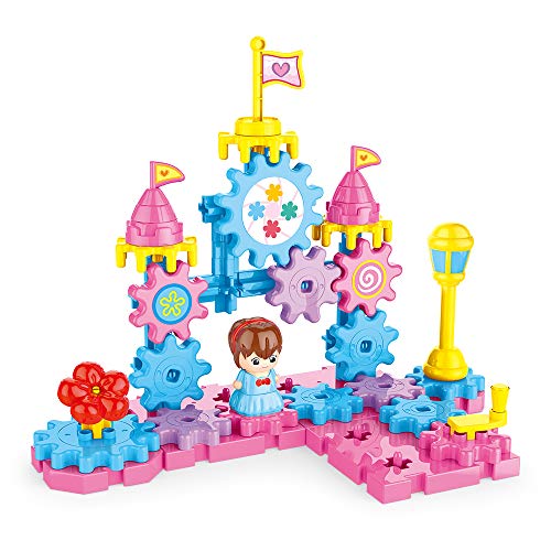 SNAEN DIY Rotating Gears Building Toy Set, Girls STEM Educational Interlocking Learning Blocks, Hand–Operated Spinning Gears Construction Play Set with Doll for Todllers Boys and Girls