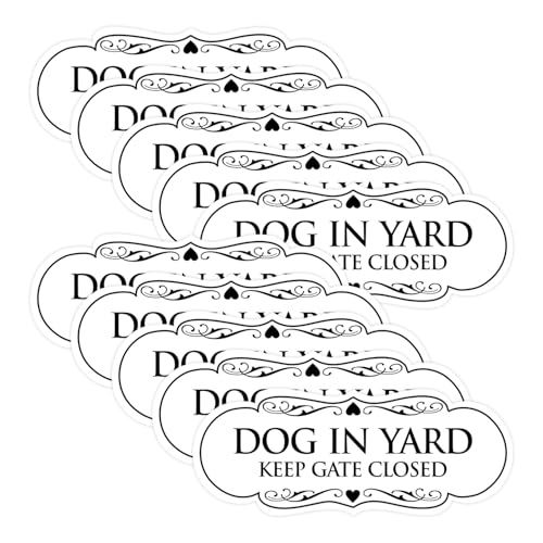Signs ByLITA Designer Dog in Yard Keep Gate Closed Wall or Door Sign - Easy to Install | Durable Dog Safety Signs (White) - Small 10 Pack