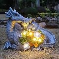 RCTTICUU Solar Dragon Garden Statues Outdoor Decor, Resin Dragon Figurine with Succulent and 6 LED Lights Lawn Patio Balcony Art Decoration,Housewarming Birthday Gifts for Grandma Mom Women
