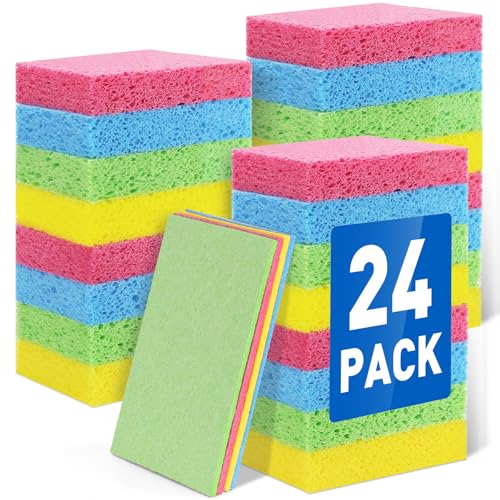 24 Pack Compressed Cellulose Sponge Non Scratch Kitchen Sponges for Dish Cleaning Multipurpose Household Cleaning Sponge for Kitchens Bathrooms Cars