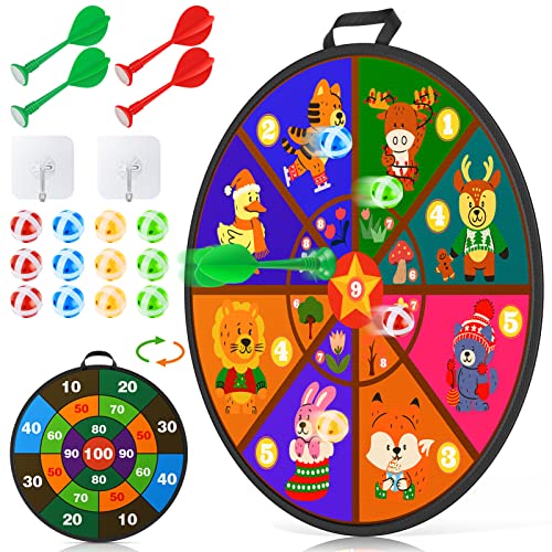 Wwtop Kinder Dartscheibe 26 inch Dart Klett Dartscheibe für Drinnen und Draußen zum Aufhängen mit 12 Bälle und 4 Pfeilen für Sport Freizeit Cover