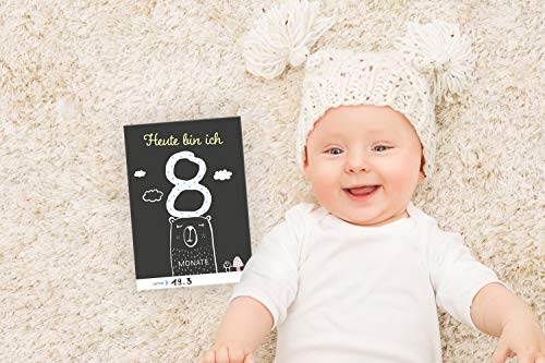 40 Baby Meilenstein-Karten für das 1. Lebensjahr für Mädchen und Junge. Baby Milestone Cards deutsch, zur Erinnerung der Entwicklung der ersten ... ... Geburt, Schwangerschaft, Taufe oder Baby Show