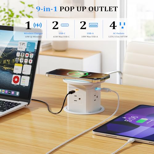 XBA 65W Enchufe Pop Up USB-C con carga inalámbrica 10W, recorte de 4 pulgadas miniatura 2