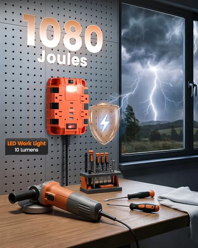 SURAIELEC Multitoma magnética con protección contra sobretensiones de 1080J y 4 tomas AC miniatura 5