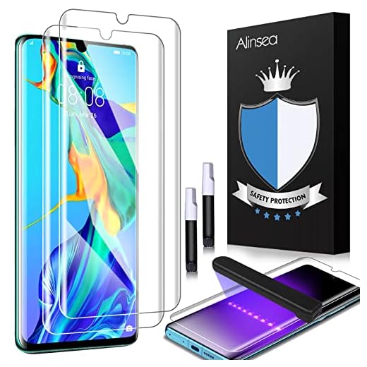 Alinsea [2 Pièce] Verre Trempé Huawei P30 Pro, [3D Courbé,UV Installation], [Couverture Maximale,Support Empreintes Digitales] Film Protection Écran pour Huawei P30 Pro
