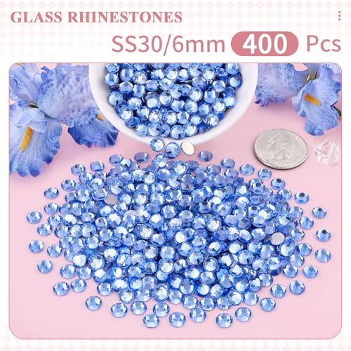 Image of 400PCS SS30 /6mm Crystal Glass Rhinestones for Bedazzling (Light Sapphire) | Flatback Rhinestones for Crafting DIY Nail Art Makeup Decoration, Gems Diomand Charms for Tumbler Shoes Clothing Mug