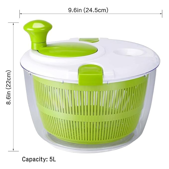 Image of 5L Fruits Vegetable Salad Spinner | Washer Dryer with Bowl for Cleaning and Drying Manual | Lettuce Spinner | Washing Strainer Basket | Quick Dry Design | BPA Free | Durable Food Grade | Water Drain