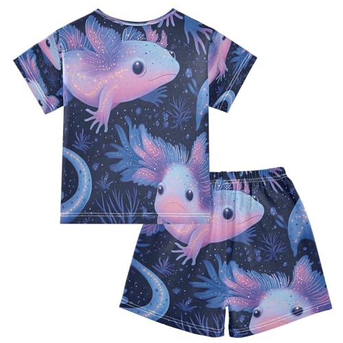 Pajama Sets Short Sleeve Axolotl with Glow Soft Cotton Summer Sleepwear 2 Piece PJS Size 5-14T2