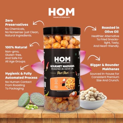 Image of H O M House Of Makhana 130g Peri Peri Gourmet Makhana Jar Roasted in Olive Oil, Flavored Makhana Pack of 2 (65gX2)