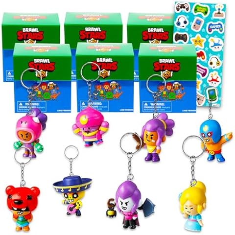 Brawl Stars Blind Bags Party Favors Set - Bundle with 6 Brawl Stars Bag Hangers Surprise Keychain Mystery Figures, Stickers | Brawl Stars Bag Clips for Kids, Boys, Girls Cover