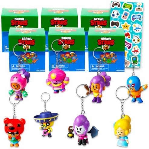 Brawl Stars Blind Bags Party Favors Set - Bundle with 6 Surprise Keychain Mystery Figures, Stickers | Bag Clips for Kids