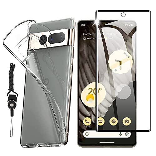 【Google Pixel 7 Pro 用の ガラスフィルム + Pixel7 Pro 用の ケース クリア】 日本製素材旭硝子製 Pixel 7 Pro 強化ガラス 指紋認証対応 ピクセル7 Pro ガラスフィルム 旭硝子素材9H硬度 液晶保護フィルム + ケース クリア 全透明 カバー TPU 耐衝撃 柔らかい すり傷防 Google Pixel 7 Pro
