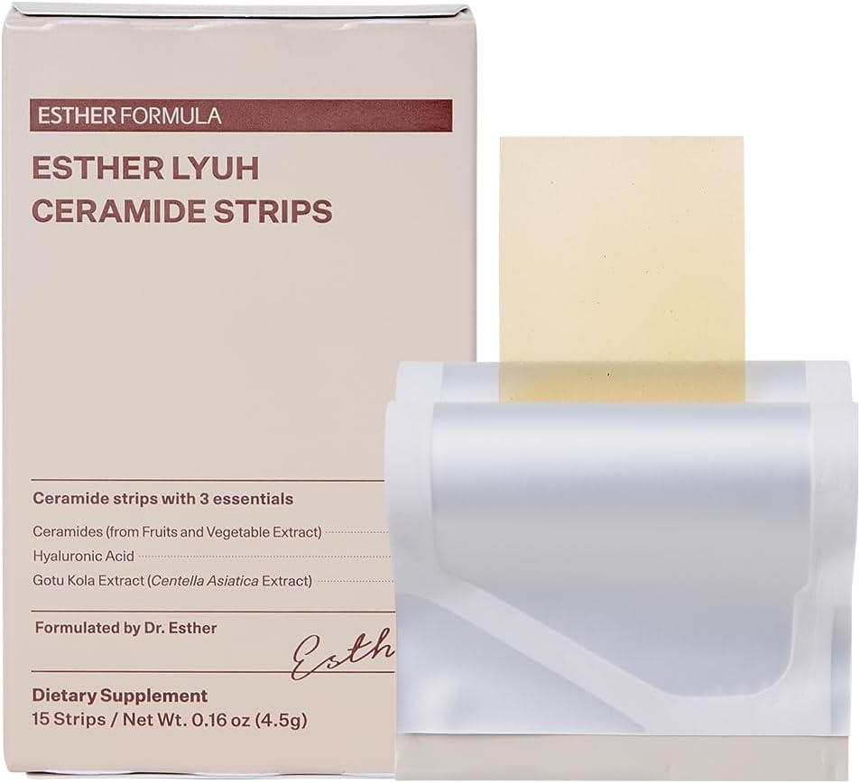 ESTHER FORMULA Ceramide Strips (15 ct) Fast-Absorbing Oral Beauty Film with Phytoceramides & Hyaluronic Acid for Hydration, Barrier Support & Elasticity - Ceramides Supplement