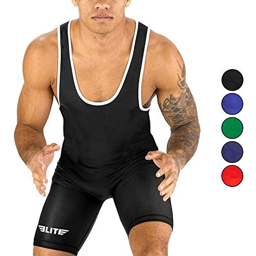 Elite Sports Men’s Wrestling Singlets, Standard Singlet for Men Wrestling Uniform (Black, X-Small)
