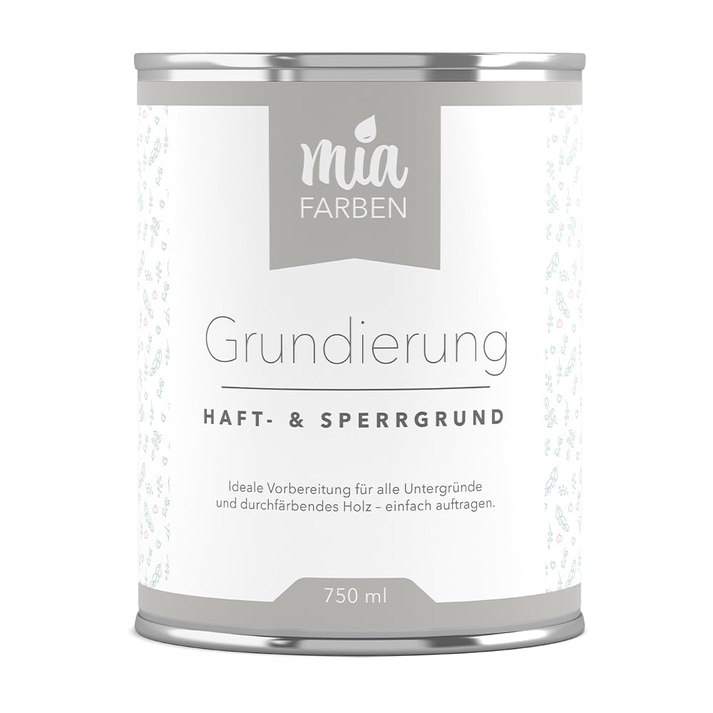 miafarben Grundierung – Haft- und Sperrgrund für Holz & mehr – ideale Vorbereitung für Kreidefarbe & Lack – weiß, wasserbasiert, isolierend (750ml)