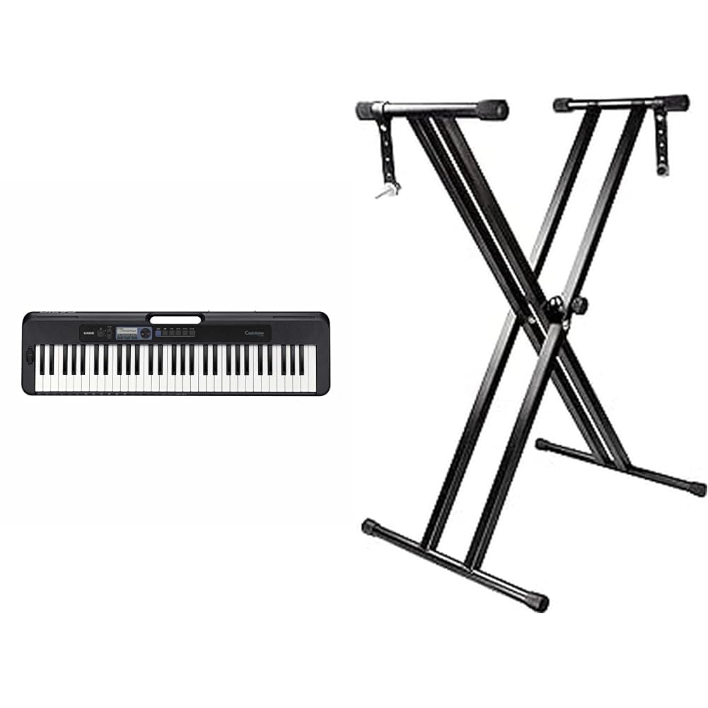 Casio Ct-S300 Keyboard, Czarny/Biały, 61 klawiszy & Rockjam Rjx29 Stojak na Klawiaturę, Czarny, 101,1 x 45,5 x 6,6 cm