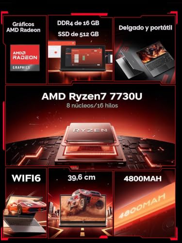 Miniatura 2 de Acemagic 15,6 Fhd Ordenador Portátil Gaming Ryzen 7 7730u 8 C 16t, 4,5ghz Battu Par I7-1265u 16 Gb Ram Ddr4 2, M.2 Ssd 512 Gb, 3 Usb 3.2, Bt5.2, Hdmi, Tipo-C, Batería 54,7 Wh, Wifi 6.0