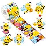 Haooryx 300pcs Make A Bee Face Scene Sticker Roll Make Your Own Cartoon Bee Happy Face Sticker Decals Cute Mix and Match Animals Art Craft Sticker for Kid’s Birthday Party Supplies Giftwrap Decor