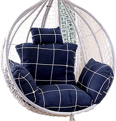 Chaise de jardin en forme d'œuf avec sangle fixe - Chaise longue d'extérieur en rotin pour terrasse - Bleu - Grande taille