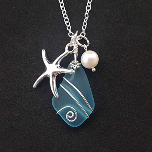 Yinahawaii Handmade In Hawaii, Wire Wrapped Turquoise Bay Blue Sea Glass Necklace thumb #3