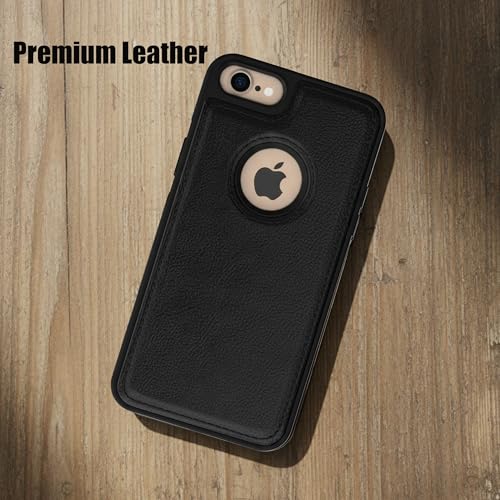 Image of Leather Case for Apple iPhone 7 / iPhone 8 Premium Protective Stylish Slim Cover with Shockproof Raised Edges Black