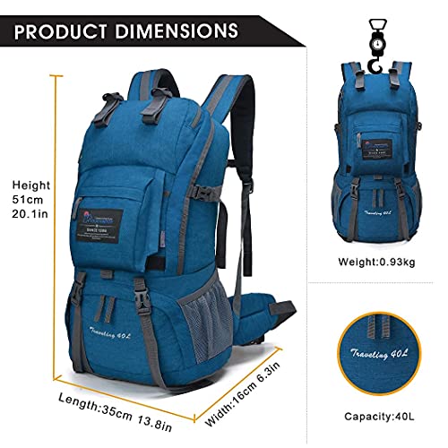 MOUNTAINTOP Hiking Backpack 40L Outdoor Travel Camping Day Pack with Rain Cover, 21.7 x 13 x 7.9 in, Blue - Thumbnail 3