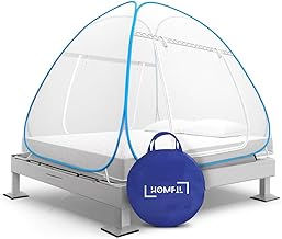HOMFIL® Mosquito Net for Bed | Machardani for Double Bed | King Size Foldable Polyester 30gsm Strong Net | PVC Coated Corrosion Resistant Steel Wire | Strong and Durable I Pop-Up Format - Blue
