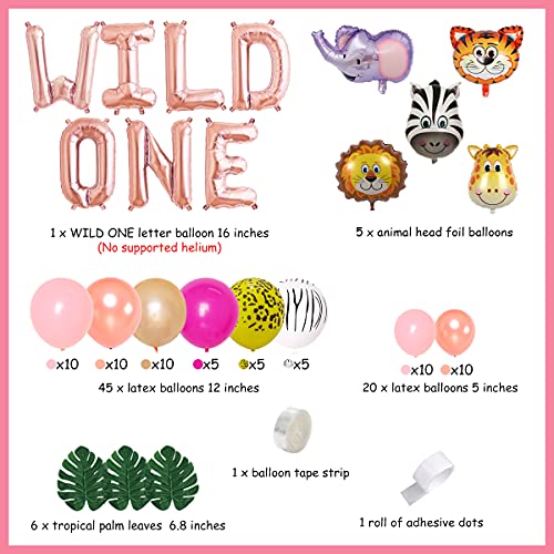 Wild One Birthday Decorations For Girls - Jungle Animal Balloon Garland Kit Pink And Rose Gold, Safari First Birthday Party Supplies #TOP5