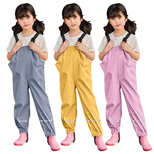 Suspender Rain Pants Toddler Kids Waterproof Baby Splash Pant Lightweight Rain (E6-Grey, 10-11 Years)