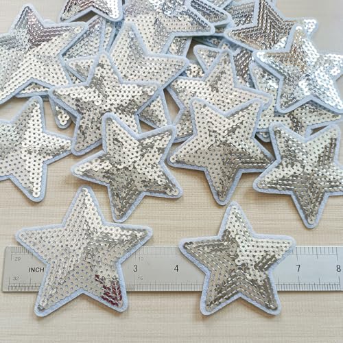 Zlettery LPSTAR-002 28Pcs Sequin Star Iron On Patches 2 Sizes Embroidery Star Patches thumb #1